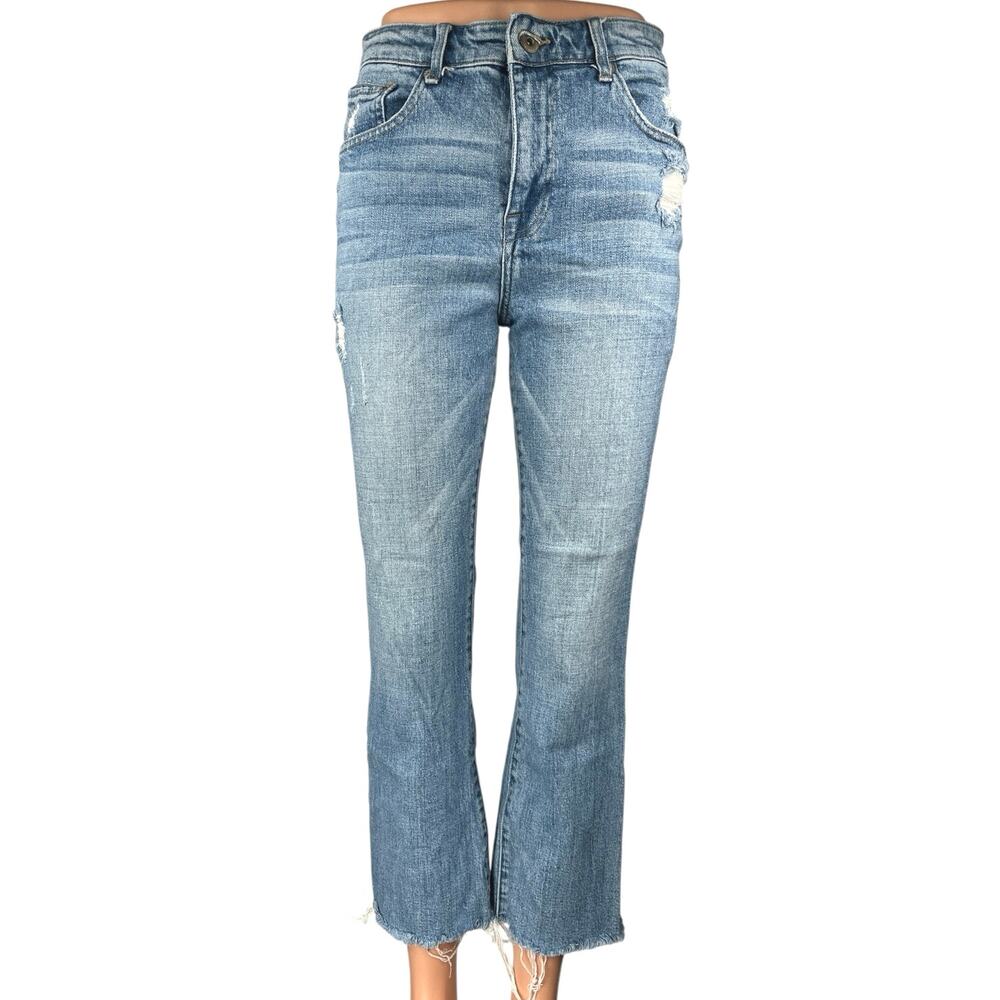 Pistola Blue High Waist Distressed Frayed Raw Hem Bootcut Flared Denim Jeans 28